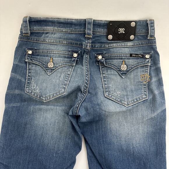 Miss Me Jeans Boyfriend Capri Thick Stitch Rhinestone Embroidered 28 Flap Pocket - Picture 7 of 13